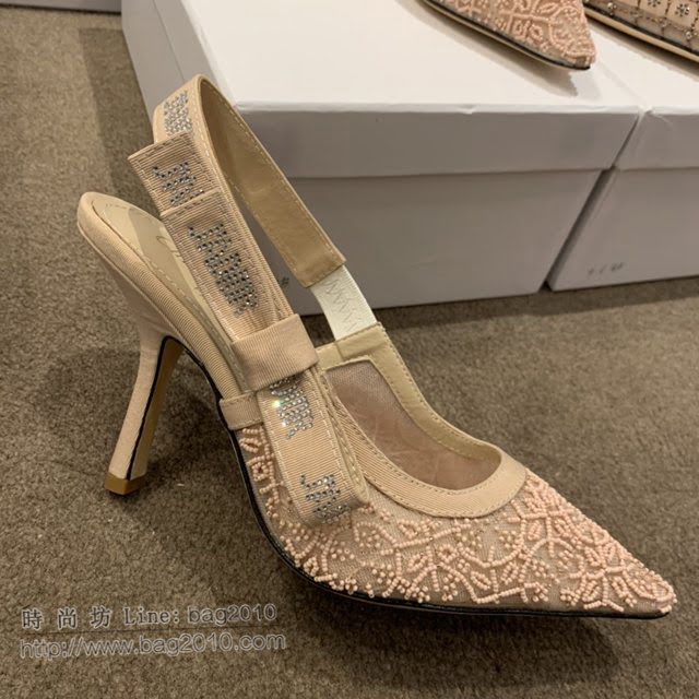DIOR女鞋 迪奧2021專櫃新款J’ADIOR尖頭涼鞋 Dior網紗燙鑽路跟涼鞋  naq1529